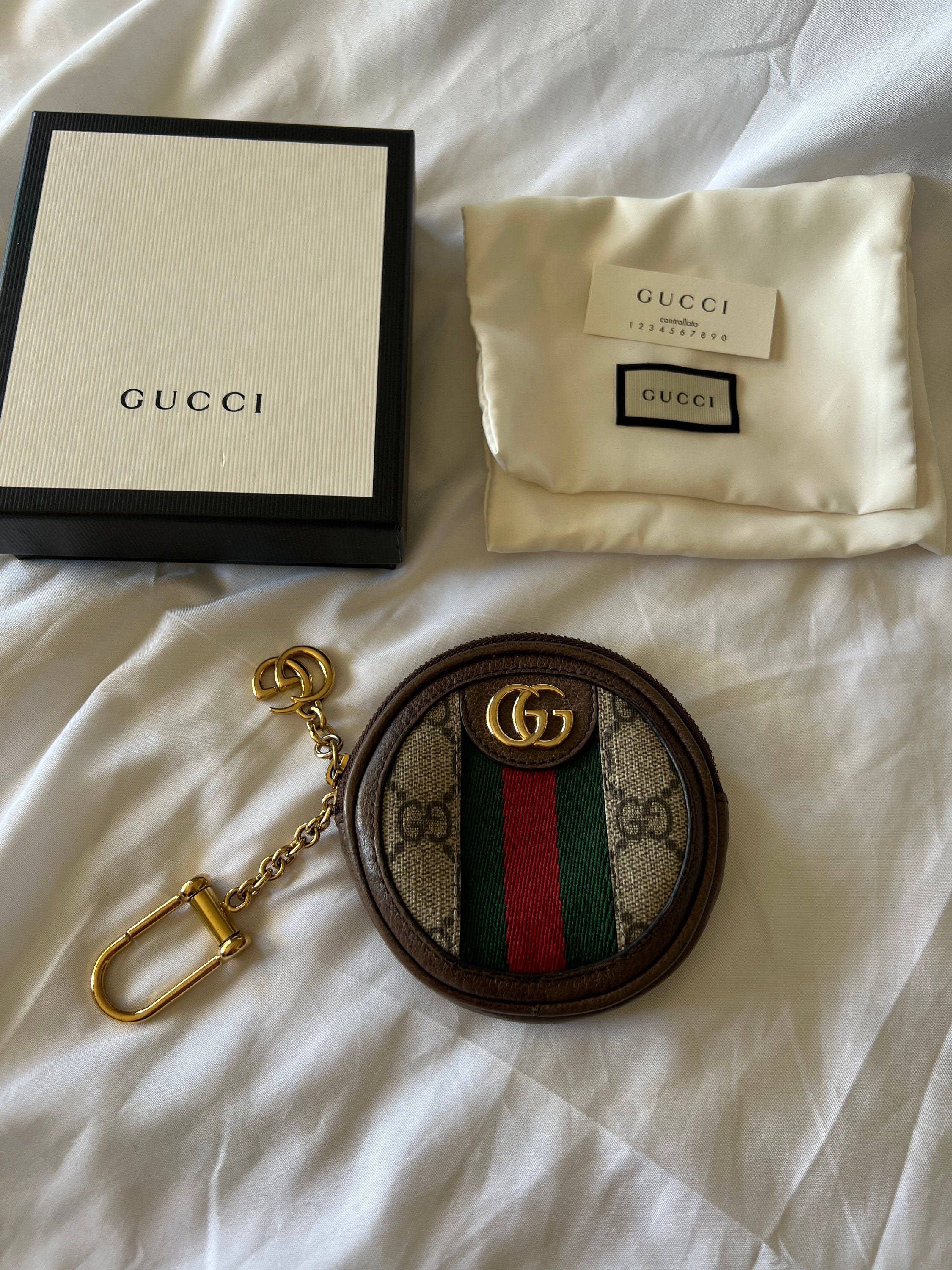 A Gucci Ophidia Round Coin Purse GG Coated Canvas 