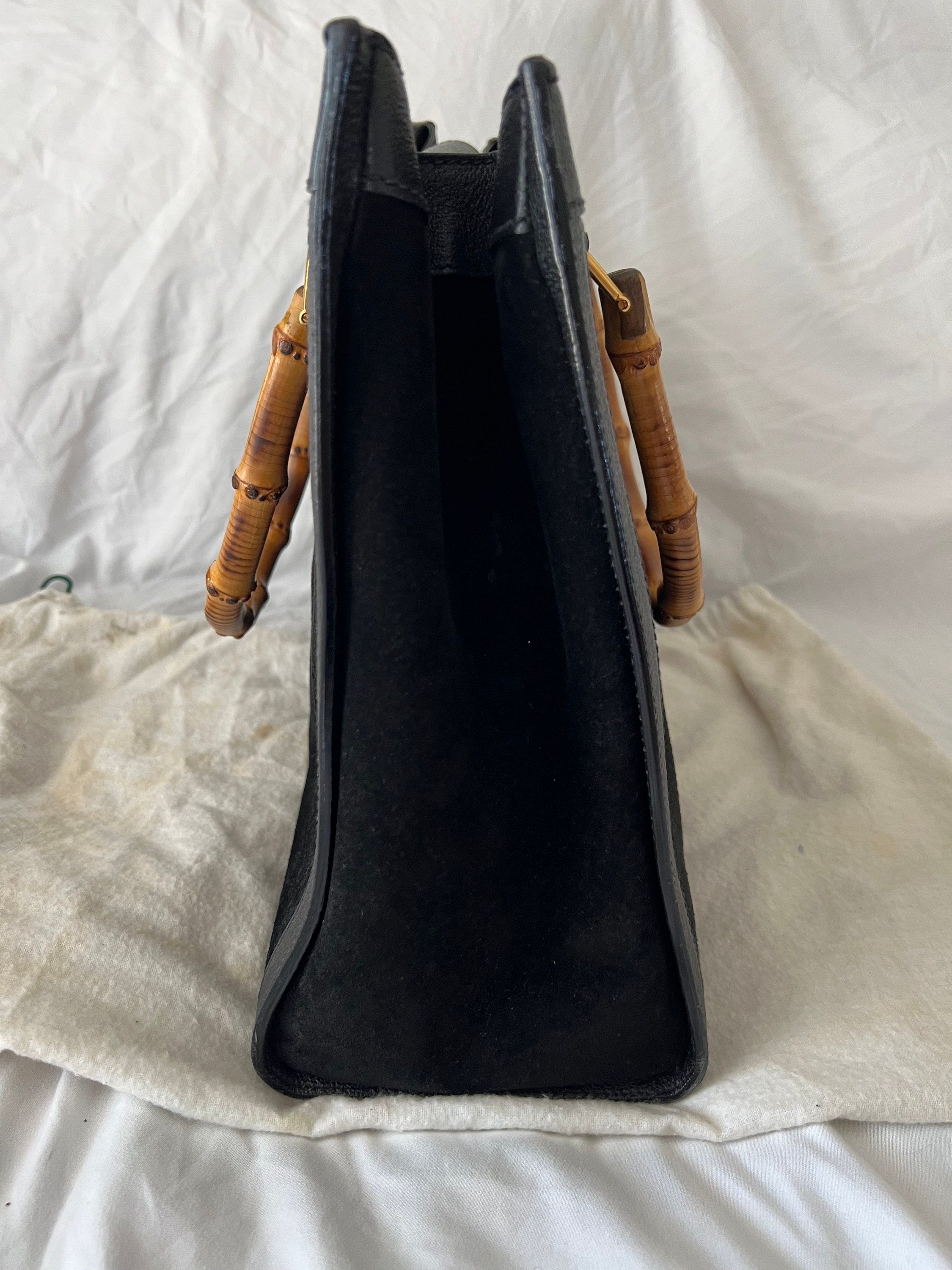 Vintage Gucci Diana Black Suede and Leather Handbag Purse Bamboo