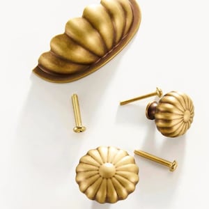 Antique Brass Pumpkin Knobs and Cup Pulls | Vintage Cabinet Hardware