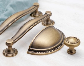 Curved Antique Brass Cabinet Pulls, Antique Gold Drawer Handle, Kitchen Bin Pulls, Aged Brass Cup Handles, Old Brass Pulls, Cabinet Hardware