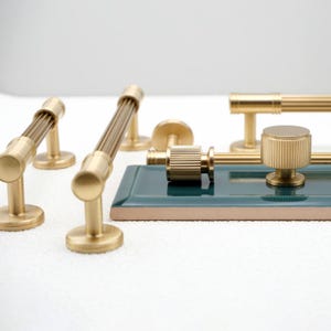 Art Deco Brass Cabinet Handles, Gold Linear Kitchen Pulls, Modern ...