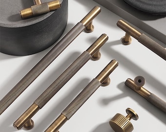 Aged Brass Knurled Cabinet Pulls: Antique Gold Kitchen Hardware