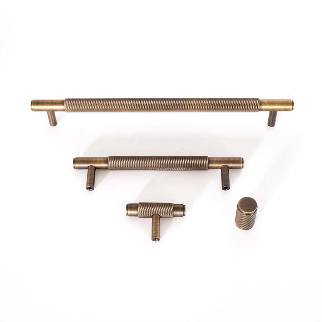 Antique Brass Handles Knurled Design Vintage Brass Kitchen Pulls