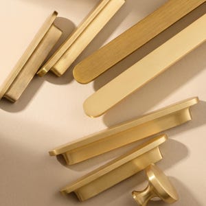 Brushed Brass Edge Pull, Modern Minimalist Cabinet Hardware, Solid Drawer Pull