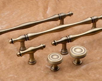 Puxadores de armário em latão antigo | Ferragens de cozinha em latão maciço