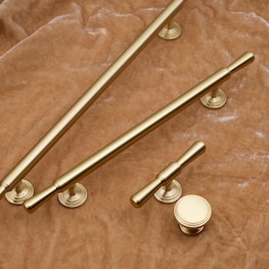 MCM Brushed Brass Cabinet Handles | Gold Kitchen Pulls | Brushed Brass Handles | Solid Brass Cabinet Pulls | Kitchen Cabinet Hardware