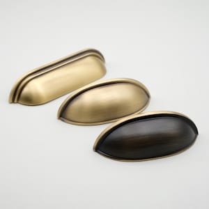 Antique Brass Drawer Cup Pulls | Kitchen Bin Pulls | Curved Brass Drawer Finger Pulls | Antique Gold Cup Pulls | Brass Dresser Hardware