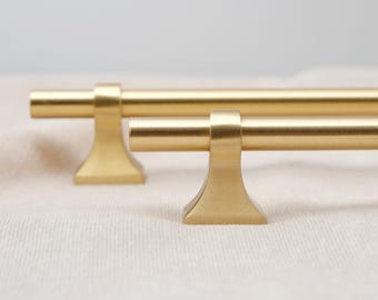 Solid Brass Cabinet Knob Pull Handles | Gold Kitchen Pulls | Brushed Brass Pulls | Unlacquered Brass Pulls | Modern Brass Kitchen Hardware