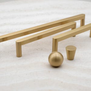Minimalist Solid Brass Cabinet Handles | Gold Kitchen Pulls | Brushed Brass Pulls | Unlacquered Brass Pulls | Modern Brass Kitchen Hardware