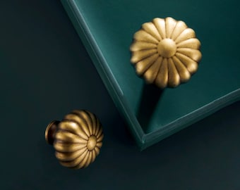 Antique Brass Drawer Knobs And Cup Pulls Pumpkin Design | Aged Brass Cup Pulls | Decorative Knobs And Pulls | Dresser Knobs