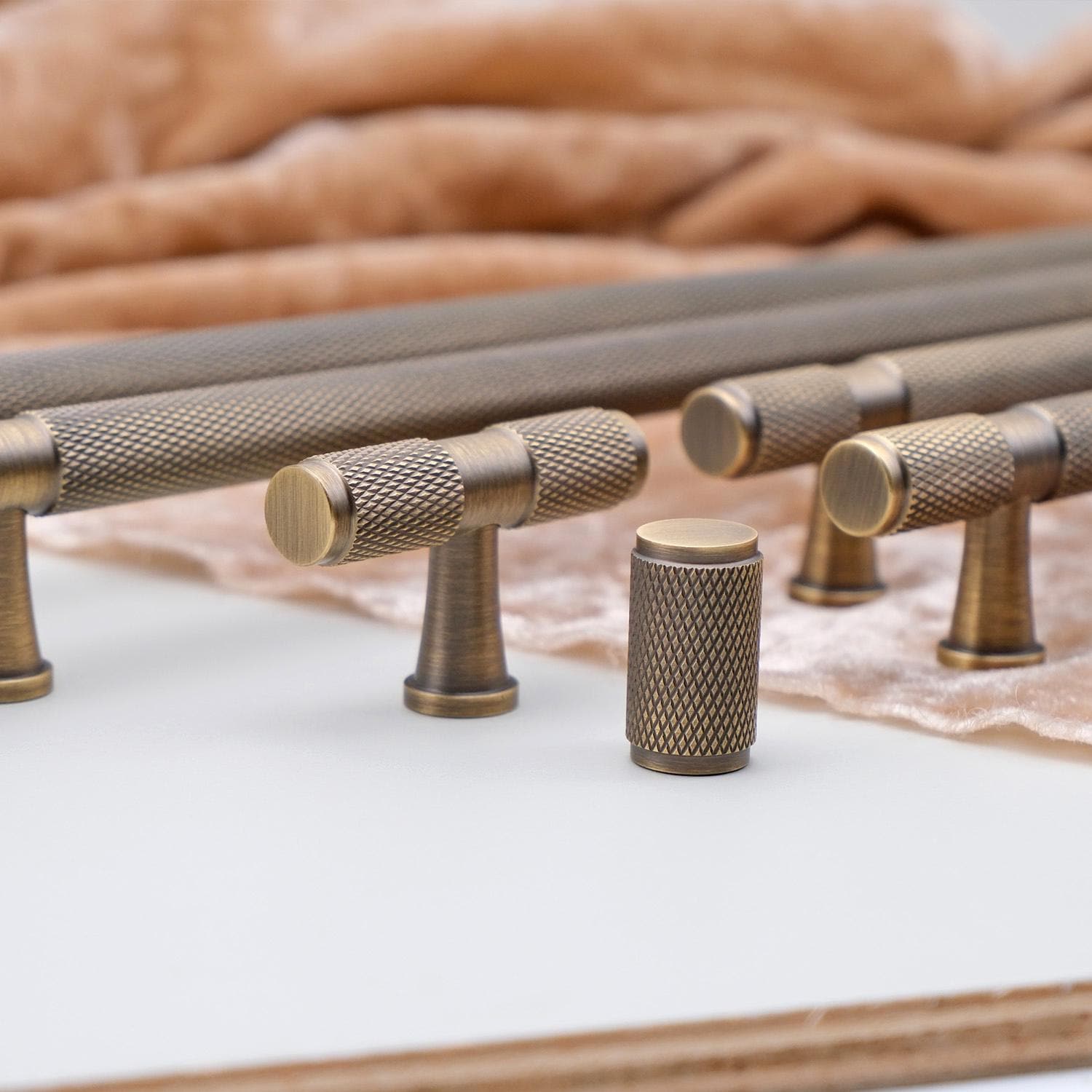 Rustic Knurled Brass Cabinet Pulls | Antique Brass Kitchen Pulls | Aged Brass T Bar Drawer Pulls | Solid Brass Button Knobs | Door Pulls