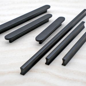 Matte Black Brass Finger Pulls for Cabinet | Modern Minimalist Wardrobe Door Pulls | Forge Brass Cabinet Pulls | Black Cabinet Hardware