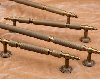 Linear Antique Brass Cabinet Handles | Art Deco Brass Drawer Pulls | Antique Gold Pulls | Aged Brass Pulls | Kitchen Cabinet Hardware