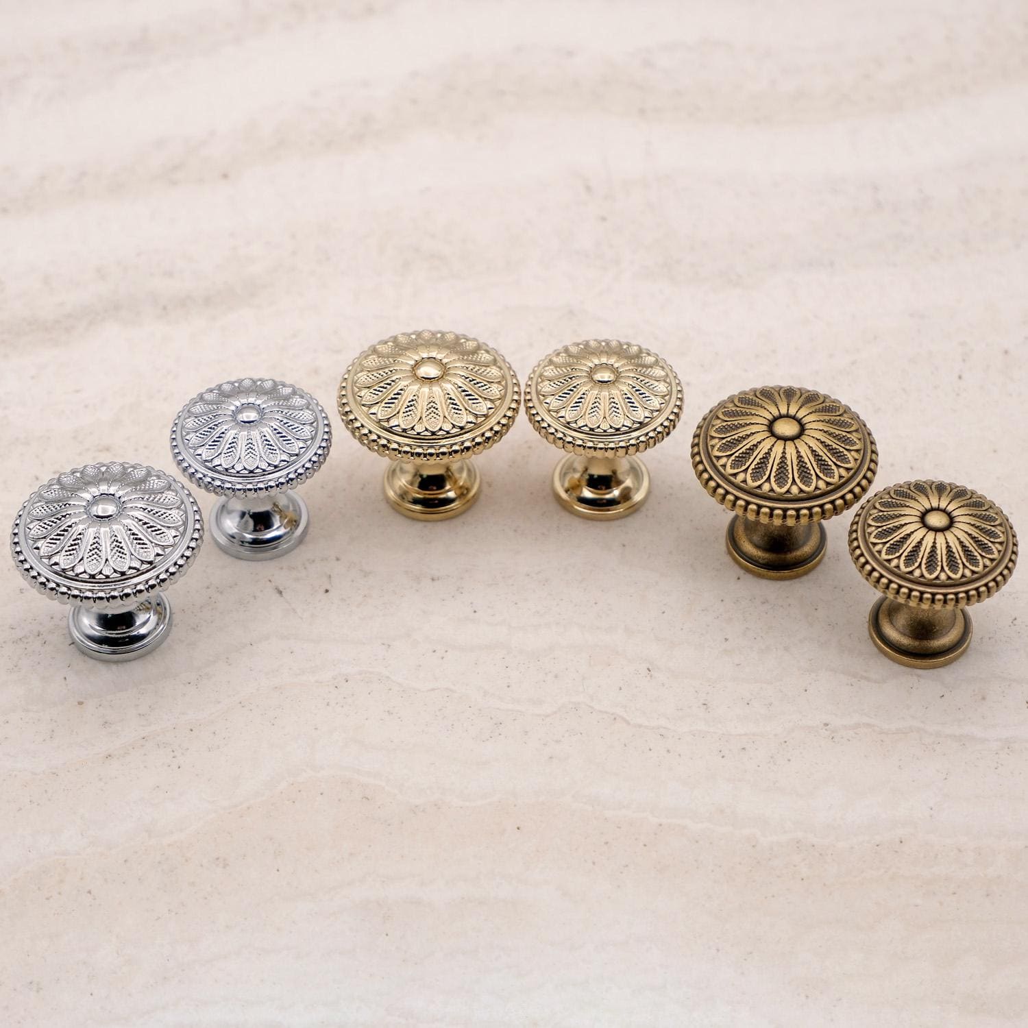 Victorian Brass Cabinet Knobs | Antique Dresser Knobs | Cabinet Chrome Knobs | Solid Brass Knobs | Gold Flower Knobs | Wardrobe Gold Knobs