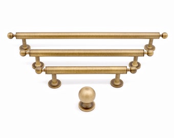 Antique Brass Cabinet Pulls And Round Knobs MCM | Antique Brass Handles | Antique Gold Hardware | Bronze Drawer Knobs And Pulls