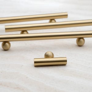 Minimalist Solid Brass Cabinet Handles | Modern Gold Cabinet Pulls | Brushed Brass Pulls | Satin Brass Pulls | Kitchen Cabinet Hardware