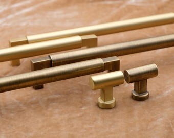 Puxadores de armário em latão maciço com acabamento em ouro antigo | Ferragens para cozinha