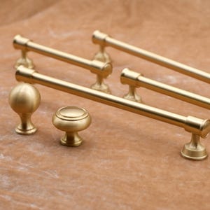 Minimalist Solid Brass Cabinet Handles | Modern Gold Cabinet Pulls | Brushed Brass Pulls | Satin Brass Pulls | Kitchen Cabinet Hardware