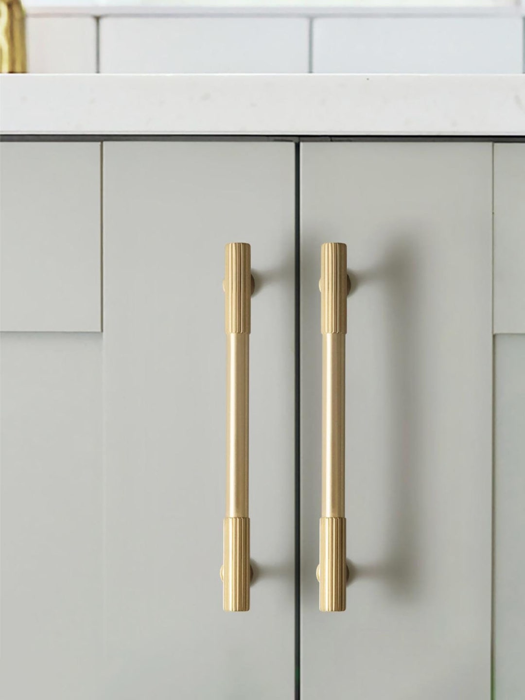 Linear Knurled Brass Knobs and Pulls for Cabinets | Brass Kitchen Pulls ...