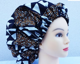 Turban/ Bonnet réversible Adulte Wax et Satin/ Headwrap african print - Taille S/M/L