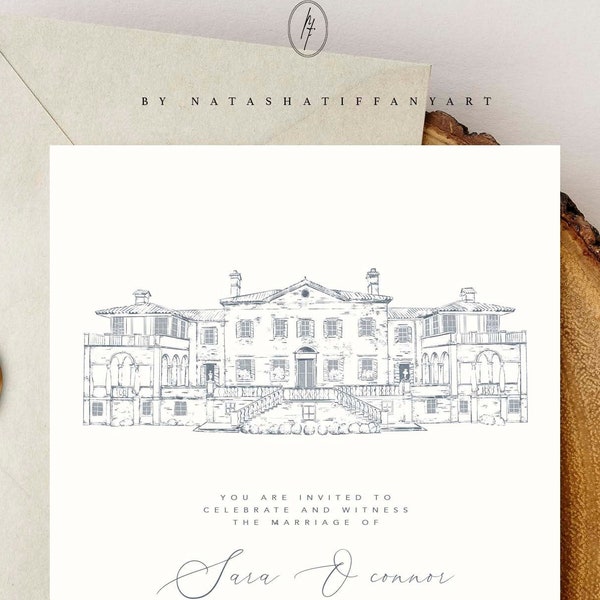 Custom Wedding Venue Sketch,Personalized Wedding Invitation,Wedding Invitation,Venue Illustration,Save The Date Venue Sketch,PrintableInvite