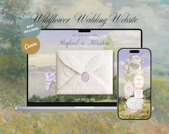 Pastel Wildflower Wedding Website Template, Canva Editable, Online RSVP, Garden Party Floral Site (Digital Download)