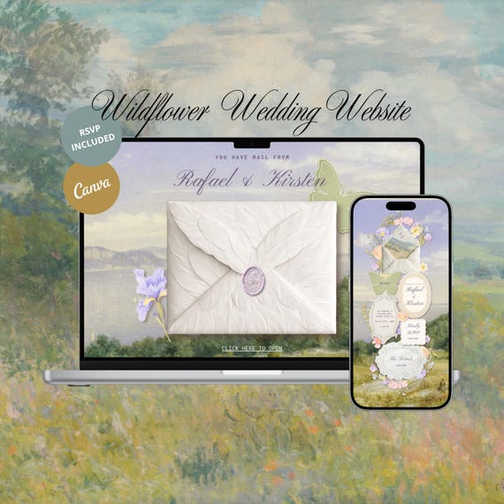 Pastel Wildflower Wedding Website Template, Canva Editable, Online RSVP, Garden Party Floral Site (Digital Download)