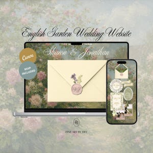 Vintage English Garden Wedding Website Template | Fine Art Floral Invitation | Mobile Friendly RSVP Website | Canva Editable