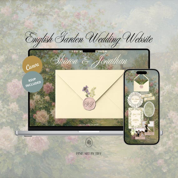Vintage English Garden Wedding Website Template | Fine Art Floral Invitation | Mobile Friendly RSVP Website | Canva Editable