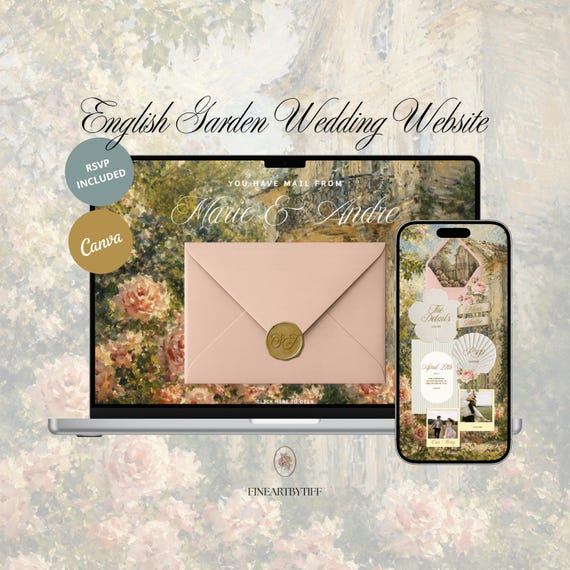 Vintage English Garden Wedding Website Template | Fine Art Floral Design (Canva Editable)