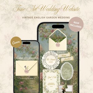 Vintage English Garden Wedding Website Template | Fine Art Floral Invitation | Mobile Friendly RSVP Website | Canva Editable image 12