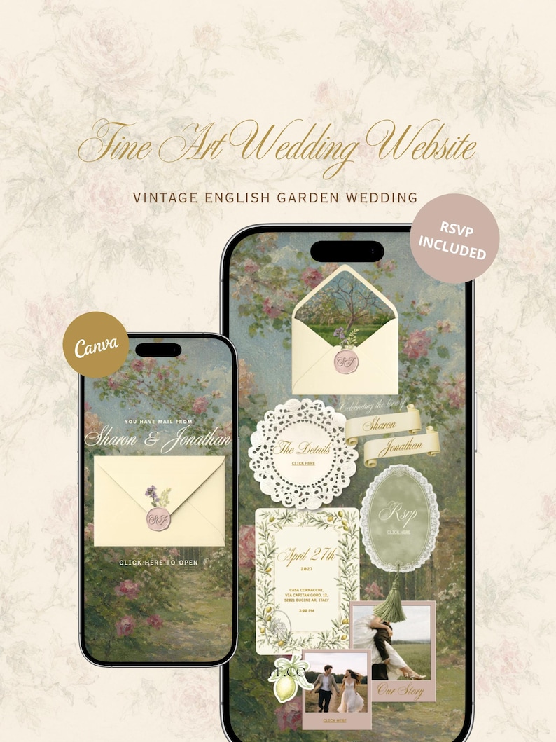 Vintage English Garden Wedding Website Template | Fine Art Floral Invitation | Mobile Friendly RSVP Website | Canva Editable image 12