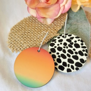DOUBLE-SIDED / REVERSIBLE Earrings!  Unique and Fun Earrings, Lightweight, Summer Sunset & Cow Spots
