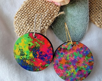 DOUBLE-SIDED / REVERSIBLE Earrings!  Unique and Fun Earrings, Lightweight, Rainbow Paint Splatter & Neon Speckled