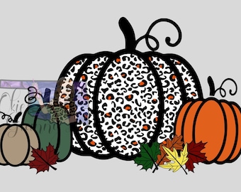 Cheetah - Leopard Fall Pumpkins Images for Sublimation, T-shirts, Tumblers, Stickers, Crafts - JPG, SVG, PNG - bundle of 8