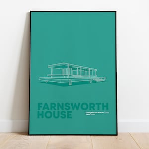 Farnsworth House | Mies van der Rohe | Architecture Graphic Poster | Modern Architecture Print | Graphic Illustration Art