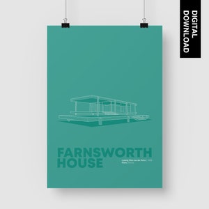Farnsworth House Digital Download, Ludwig Mies van der Rohe, Minimal Architecture Graphic Poster