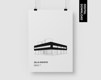 Villa Savoye Digital Download, Le Corbusier, French Architecture Graphic Poster, Modern Architecture, Graphic Illustration Art