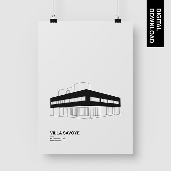 Villa Savoye Digital Download, Le Corbusier, French Architecture Graphic Poster, Modern Architecture, Graphic Illustration Art