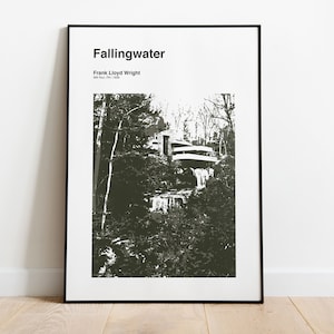 Fallingwater Print | Frank Lloyd Wright | Minimalist | Monochrome Wall Art