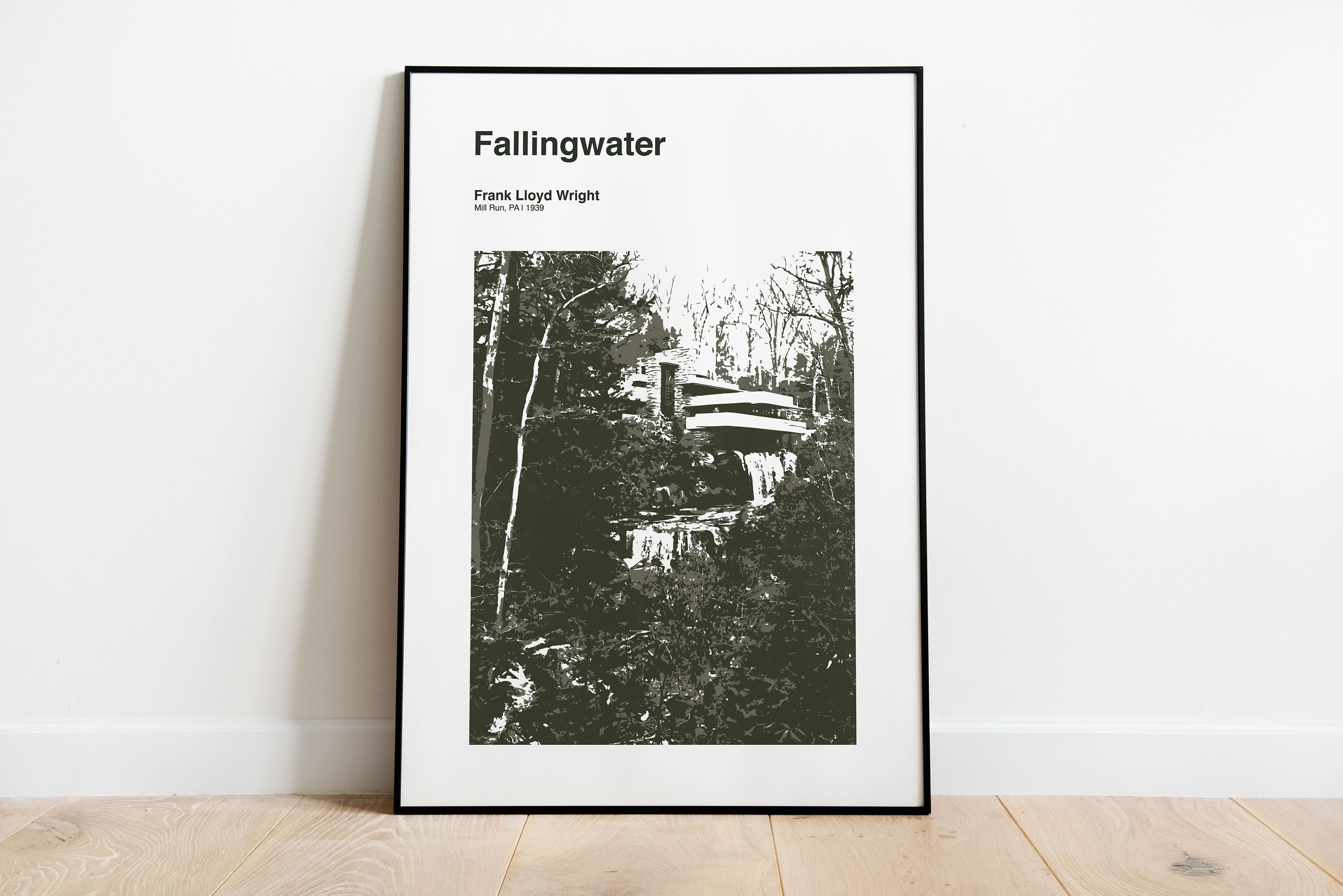 Fallingwater Print | Frank Lloyd Wright | Minimalist | Monochrome Wall ...
