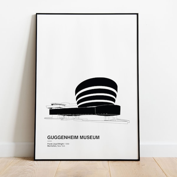 Guggenheim Museum | Frank Lloyd Wright | New York Architecture Graphic Poster | Minimalist Architecture Drawing