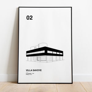 Villa Savoye Print | Le Corbusier | French Architecture Graphic Poster | Modern Architecture Drawing | Graphic Illustration Art