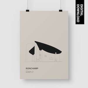 Ronchamp | Le Corbusier | Digital Download | French Architecture Graphic Poster | Modern Architecture Print | Graphic Illustration Art