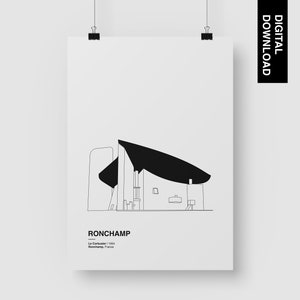 Ronchamp | Le Corbusier | Digital Download | White | French Architecture Graphic Poster | Modern Architecture Print | Graphic Illustration