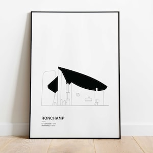 Ronchamp | Le Corbusier | French Architecture Graphic Poster | Modern Architecture Drawing | Graphic Illustration Art
