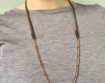 Rose Gold Paperclip chain and Leather necklace