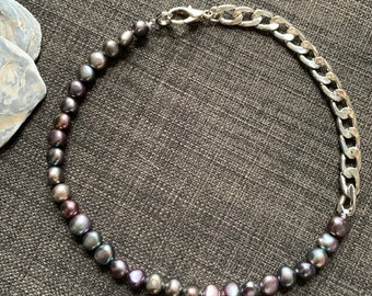 Peacock Freshwater Pearl and Silver Choker