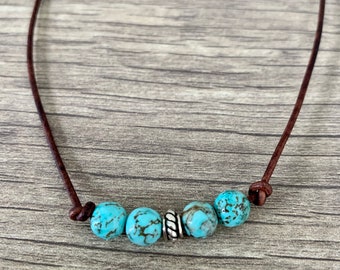 Turquoise Howlite and Sterling Leather Choker