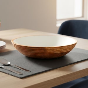 Large Wooden Bowl, Round Salad Tray for Gifting, Serving & Home Decor